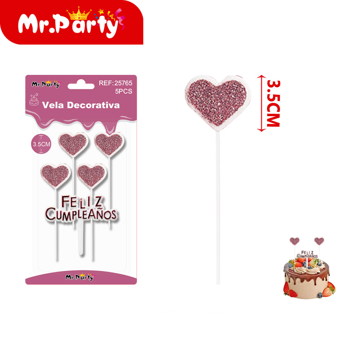 🎂 Velas decorativas glitter estrella y corazón en set Feliz Cumpleaños para pastel y fiestas
