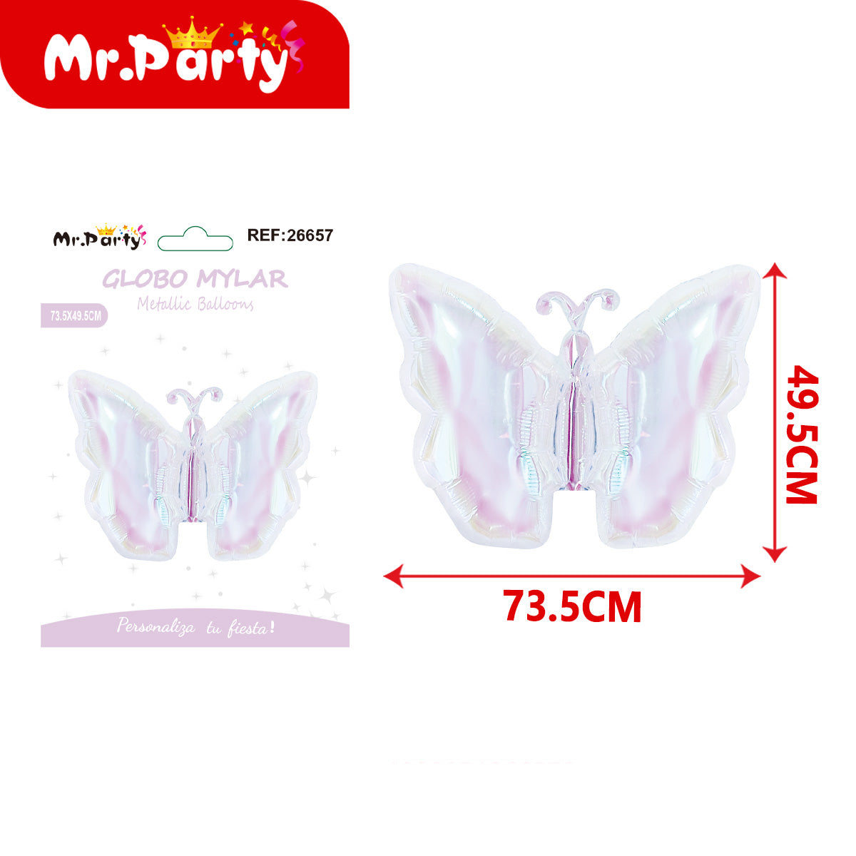 🦋 Globo Mylar Mariposa Gigante Mr. Party – Colores Pastel y Monarca