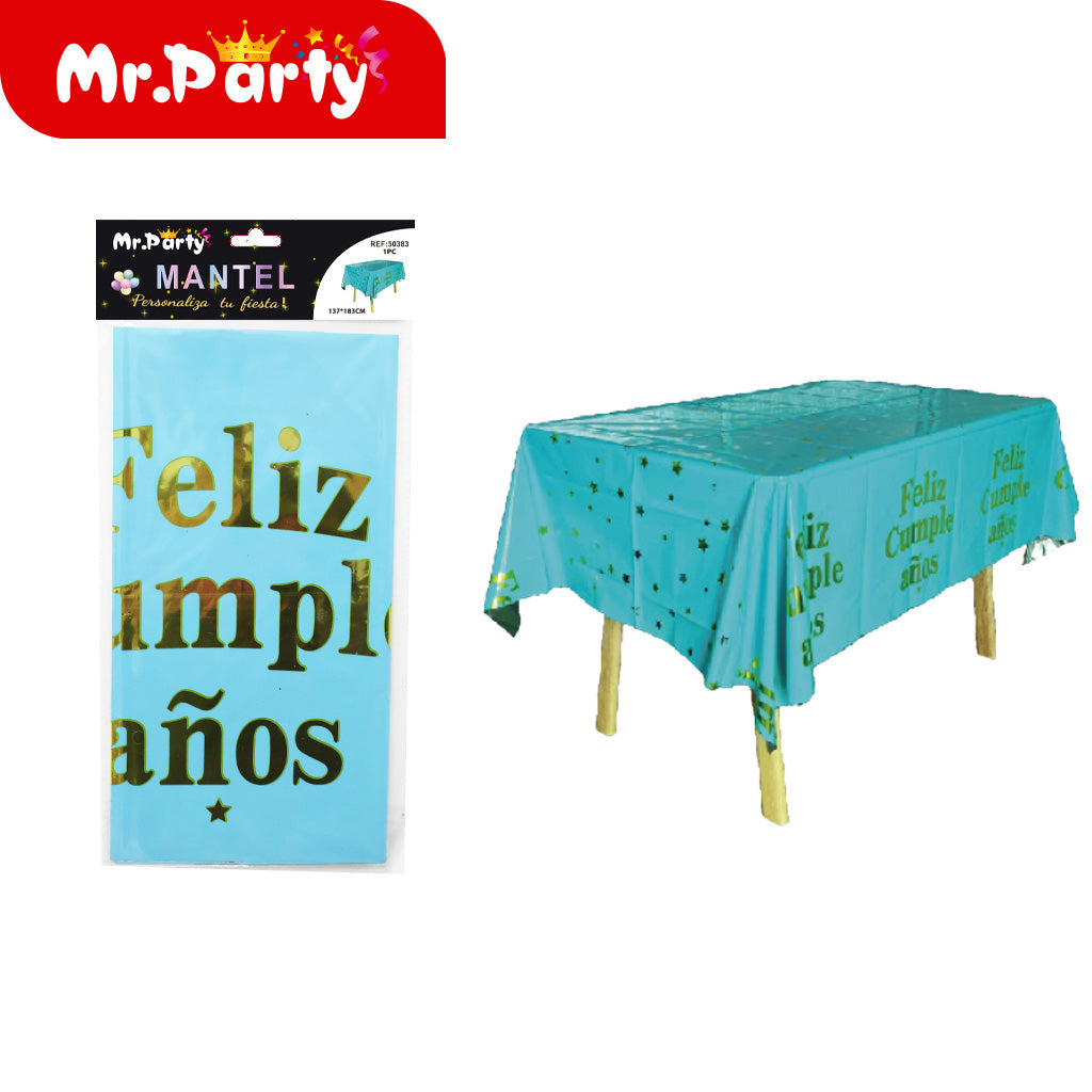Mantel de aluminio azul con texto "feliz cumpleaños" en espa (12paquetes)