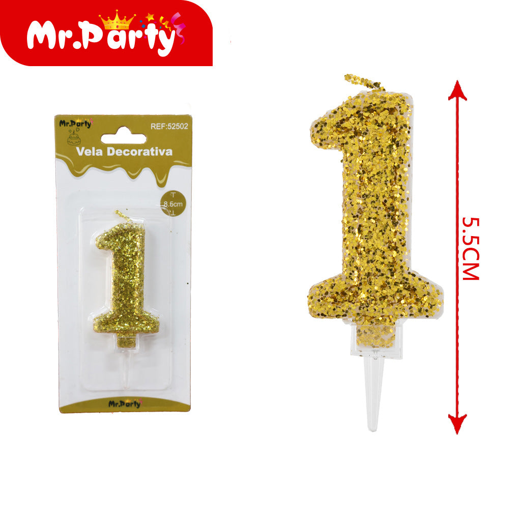 Vela Decorativa de numero con Brillo Mr. Party