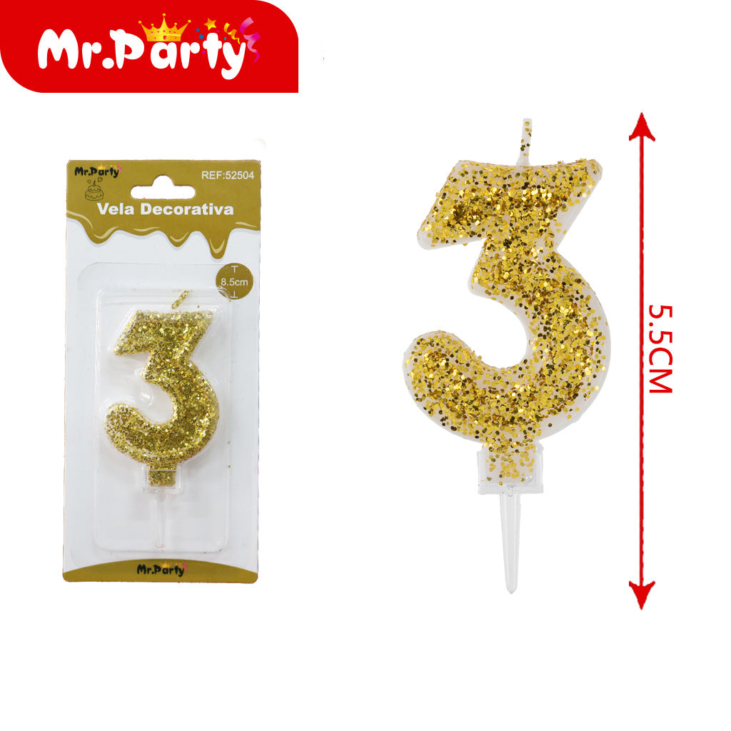 Vela Decorativa de numero con Brillo Mr. Party