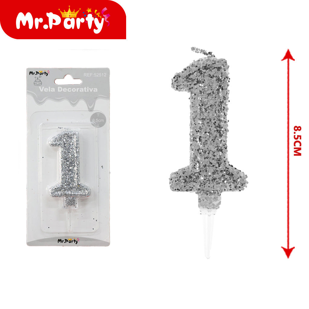 Vela Decorativa de numero con Brillo Mr. Party