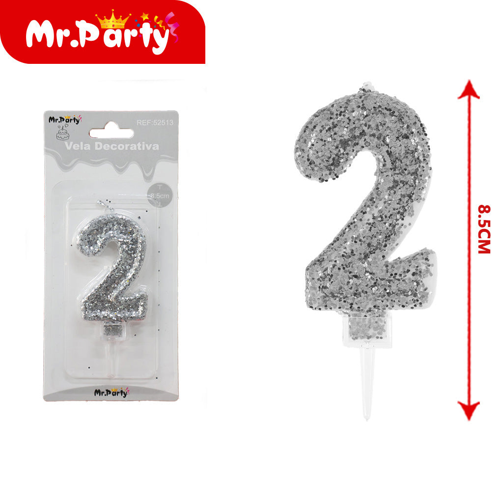 Vela Decorativa de numero con Brillo Mr. Party
