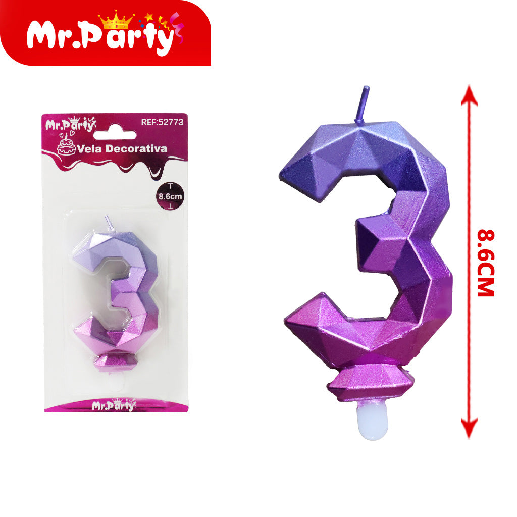 Vela digital 3d con degradado de rosa azul 3 (12paquetes)
