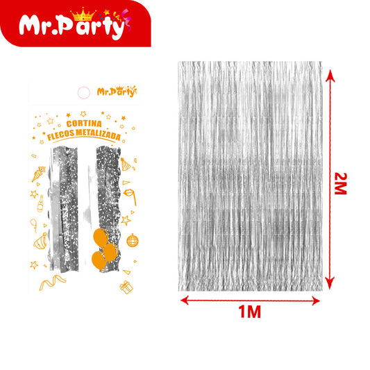 Cortina de Flecos Metalizada con holograma 1×2 m – Mr. Party