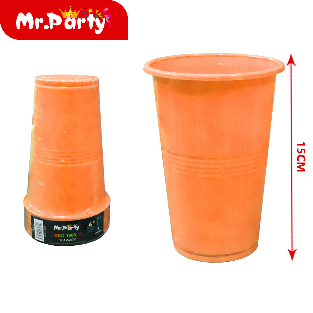 Vasos de plástico de 34 oz (1000 ml) (6 piezas) color naranj (12paquetes)