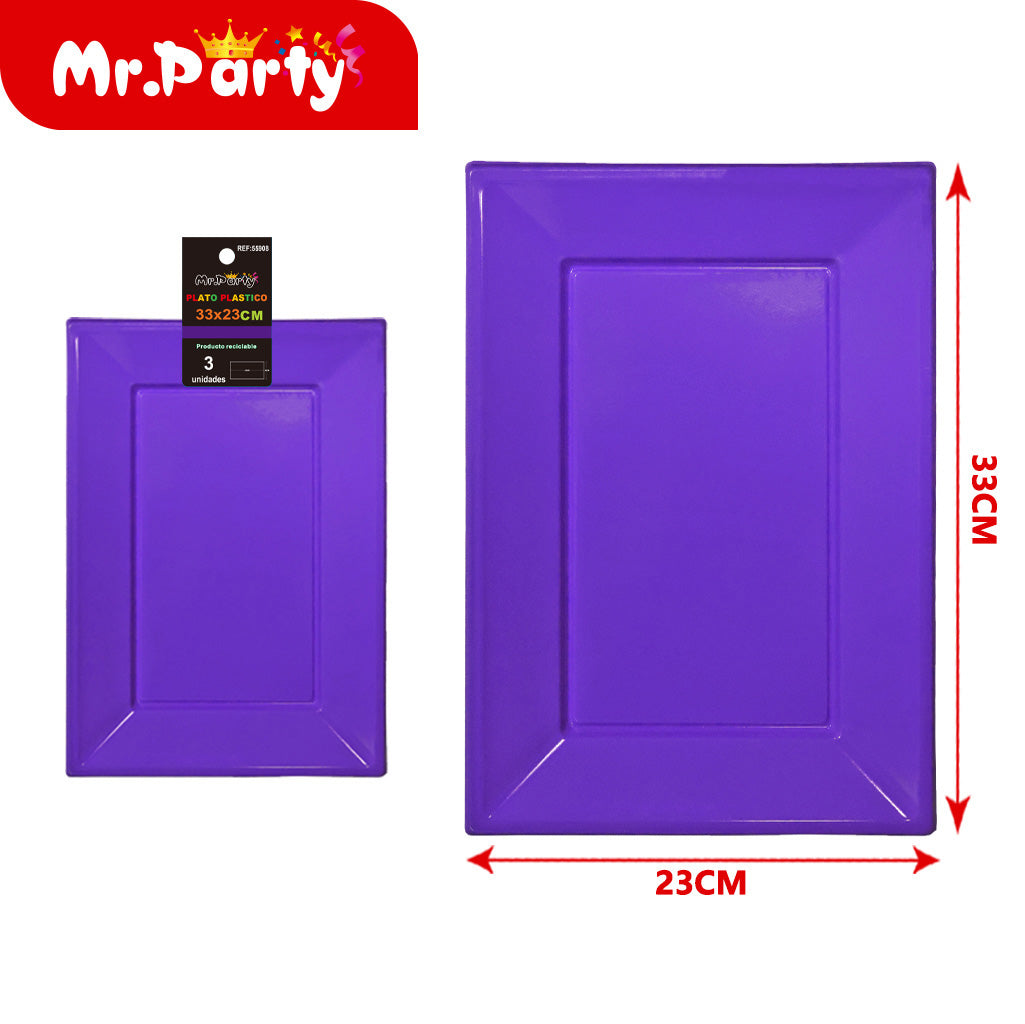 Plato rectangular 33x23cm3pc morado oscuro 35g (12paquetes)