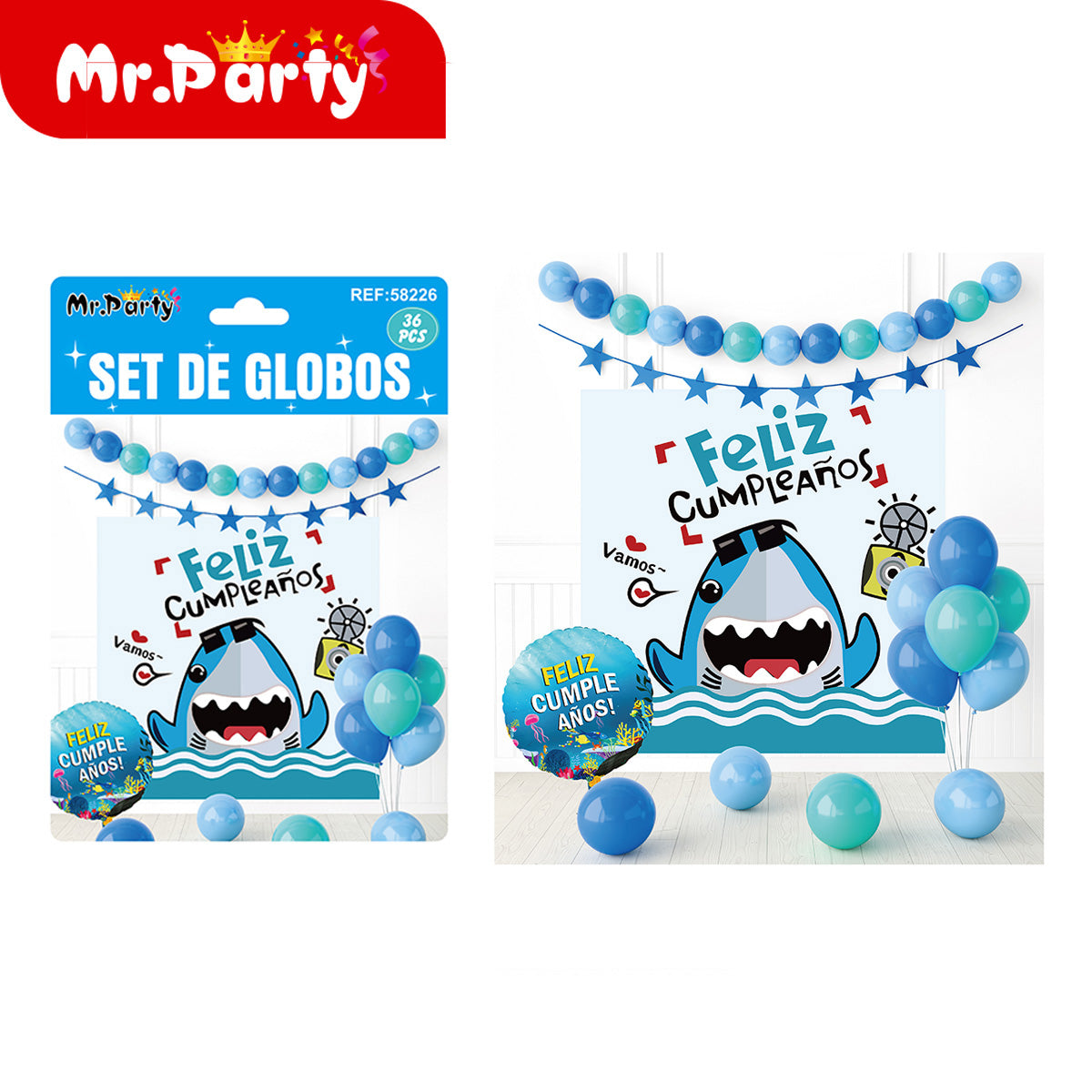 🎉 Kit Decoración Cumpleaños | Fondo “Feliz Cumpleaños” + Guirnalda de Globos (36 pzs) | Varios Temas