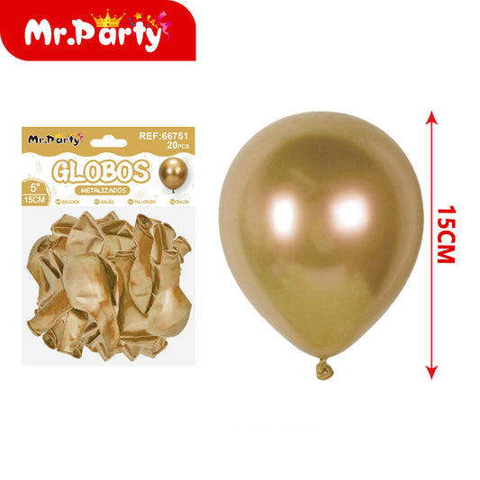 ✨ Globos de Látex Metalizados 5” (15 cm) | Con 20 globos | Mr. Party