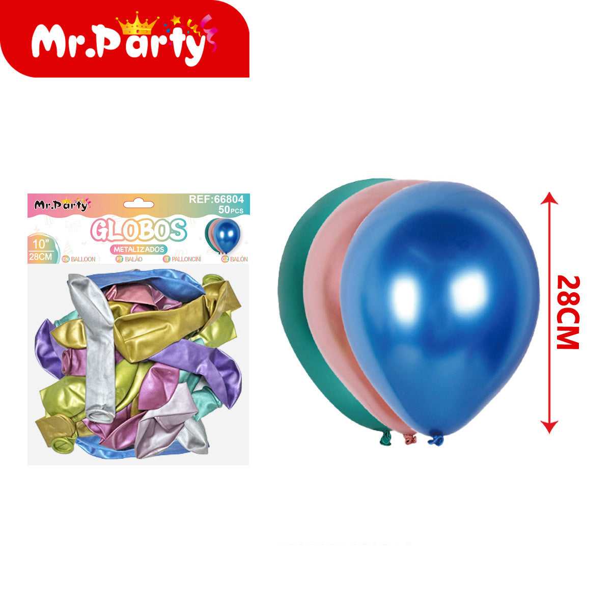🎈✨ Globos Metalizados 10” (28cm) Mr. Party | Látex Cromado Brillante para Decoración de Fiestas- Mayoreo 12 pzas
