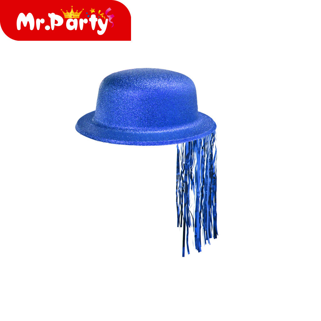 ✨ Sombrero Bombín con Glitter + Flecos Metálicos | Accesorio para Fiesta & Fotos 📸🎉 (Varios Colores)