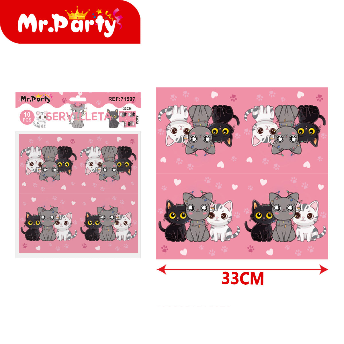 Decoración de fiesta gatitos kawaii con variantes para mesa y ambientación de cumpleaños infantil