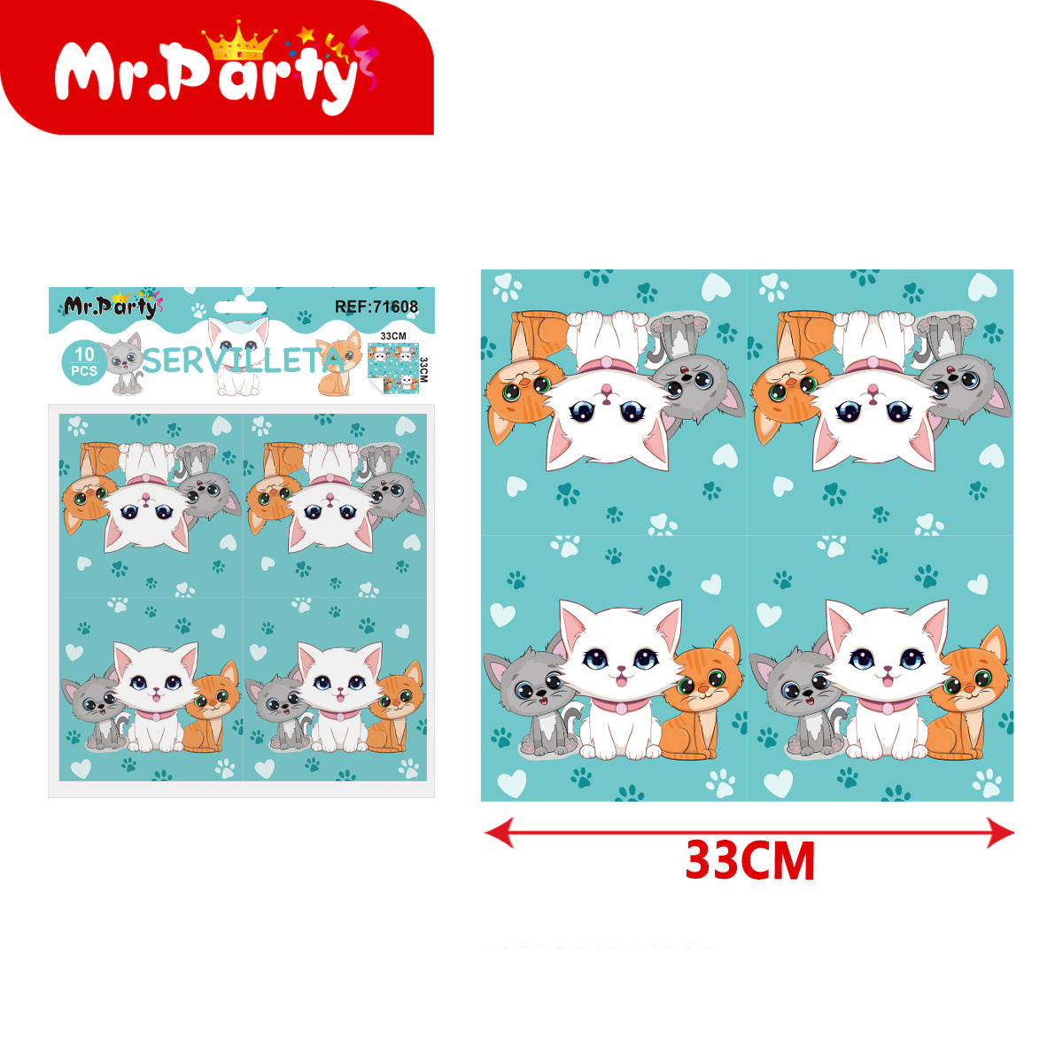 Decoración de fiesta gatitos azul kawaii con variantes para mesa principal y cumpleaños infantil