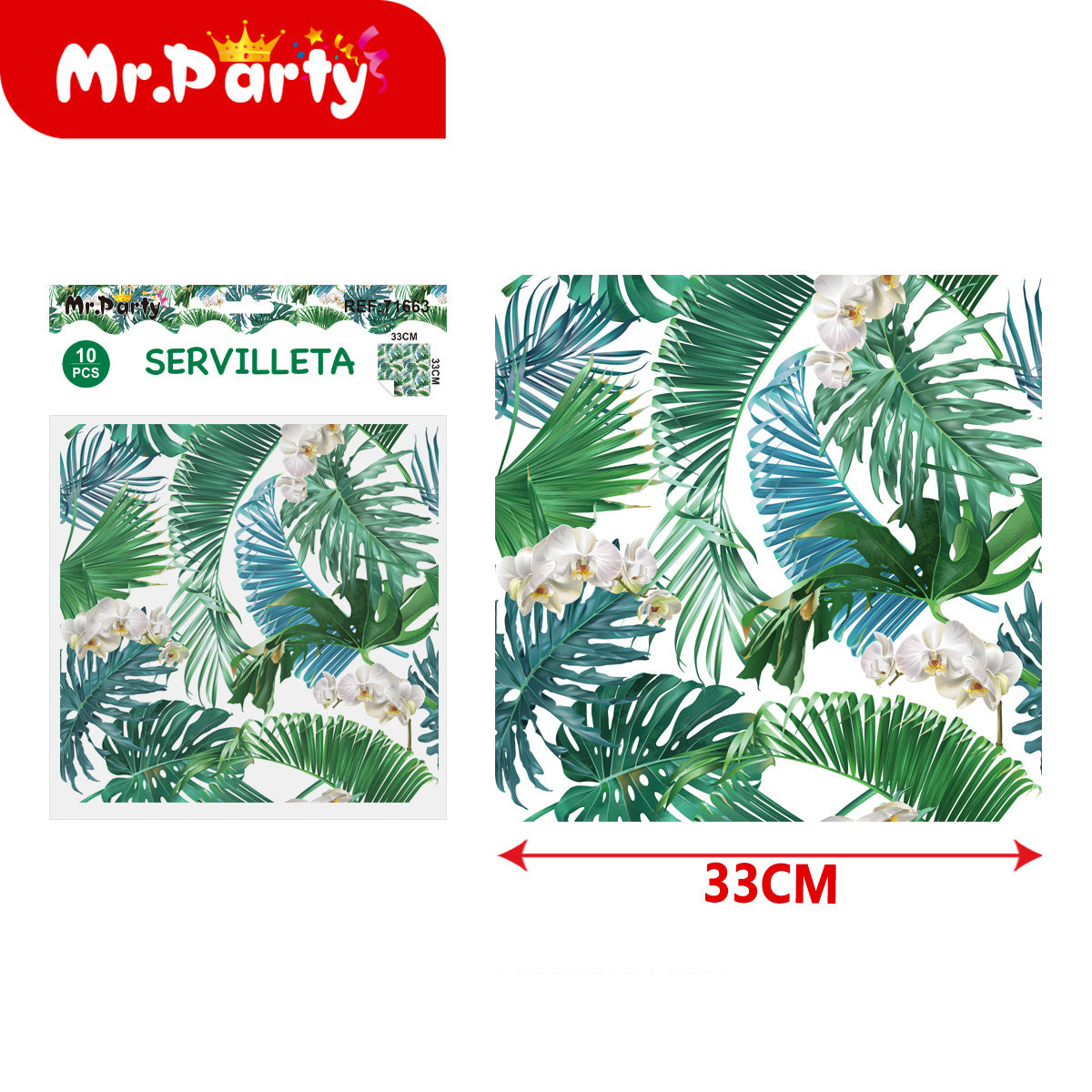 Decoración tropical hojas y orquídeas para mesa de fiesta con variantes para cumpleaños y evento