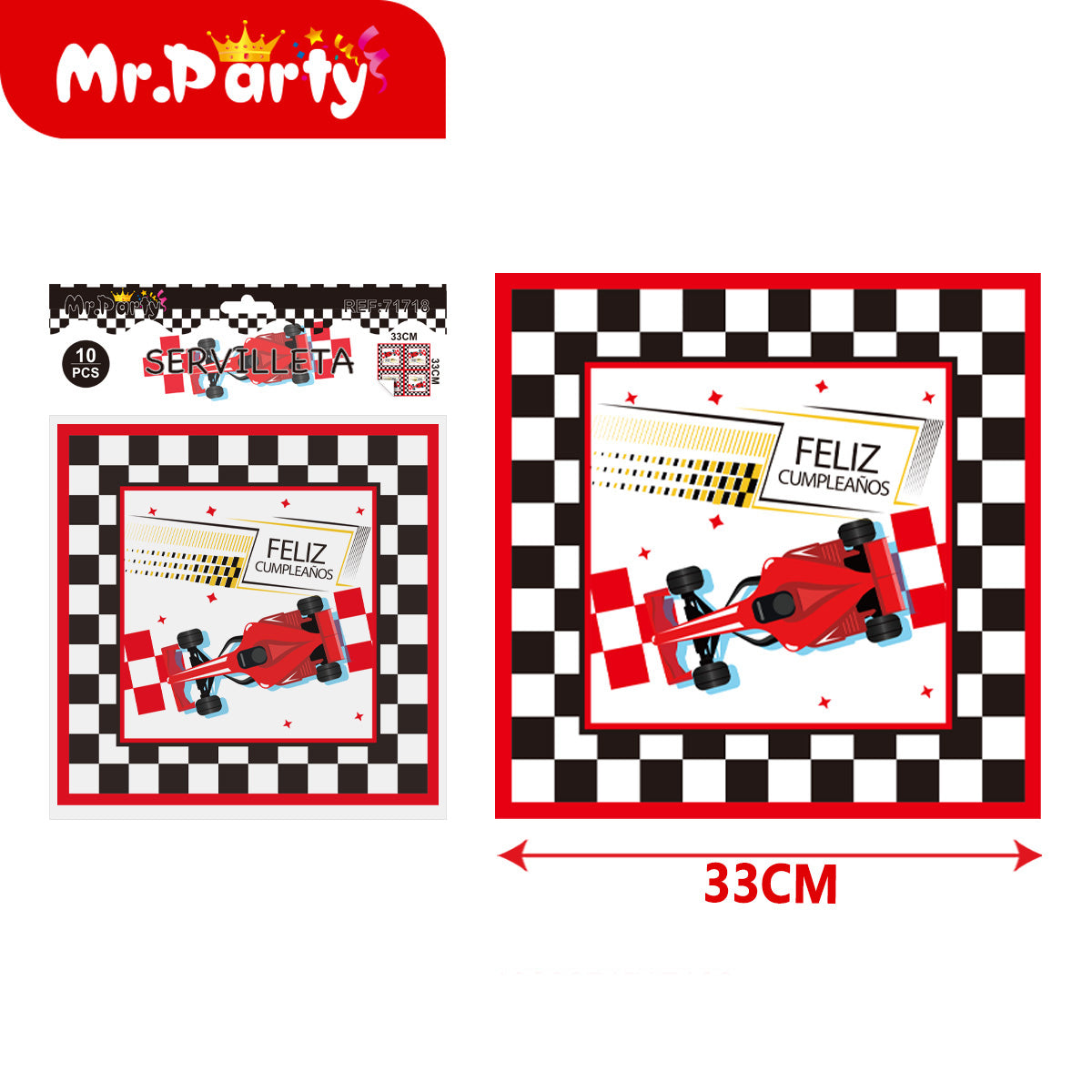 Set de fiesta carreras auto rojo estilo racing presentación surtida para cumpleaños y mesa temática