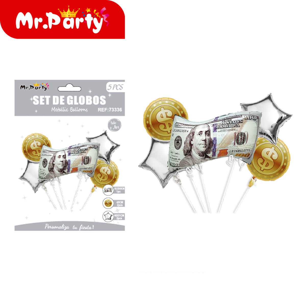 🎉 Globos Mylar Casino & Dinero Mr. Party – Mayoreo 12 pzas Billetes, Cartas, Corazones y Más ✨