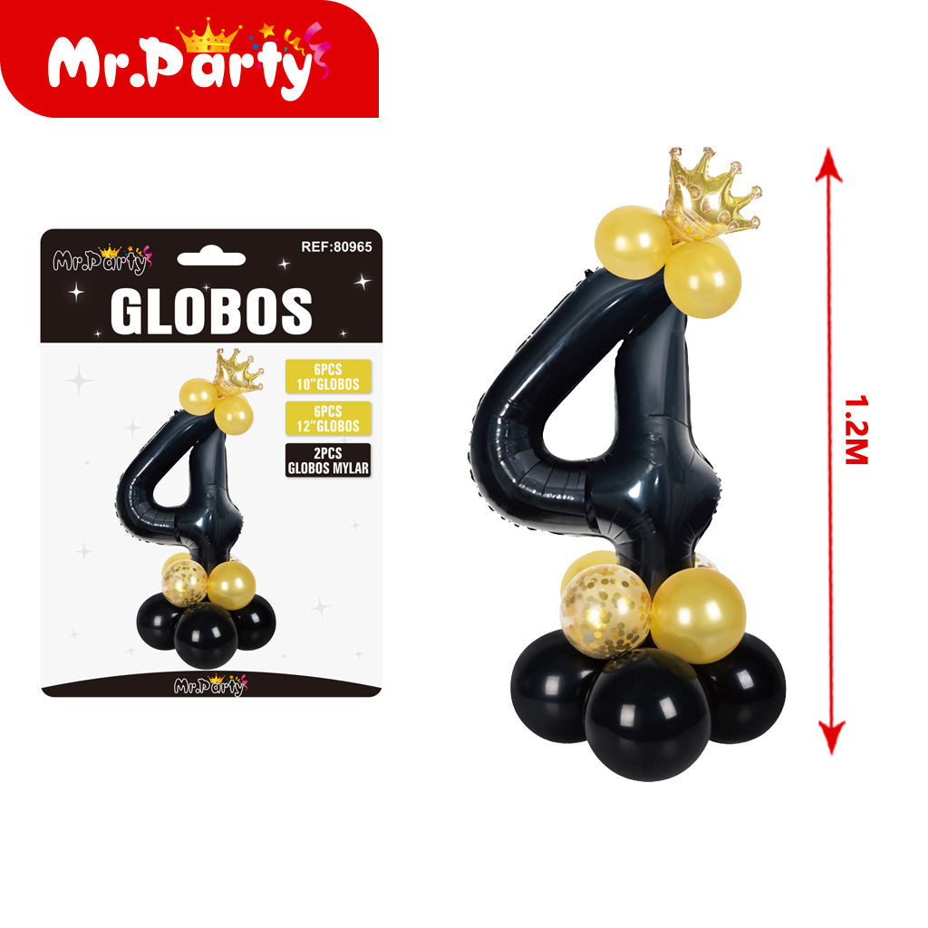 15 globos de látex y película de aluminio negro con corona d (12paquetes)