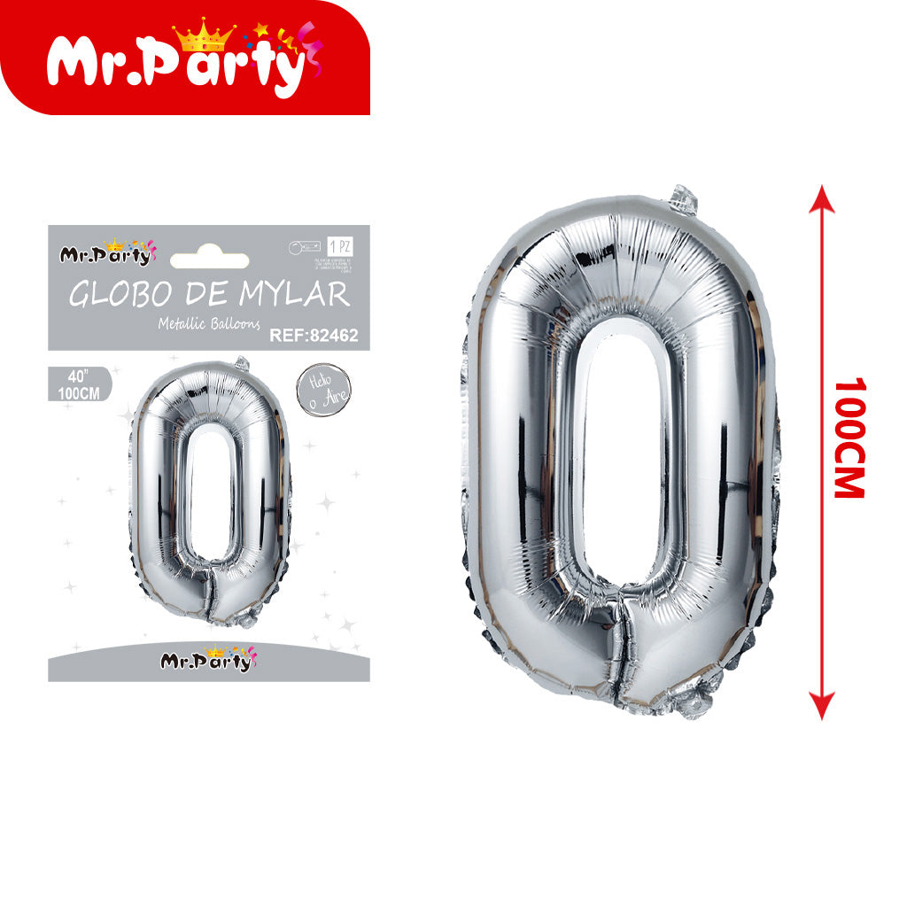 Globo Número plateado 100cm –Mayoreo 12 pzas - Mylar Metálico Mr. Party