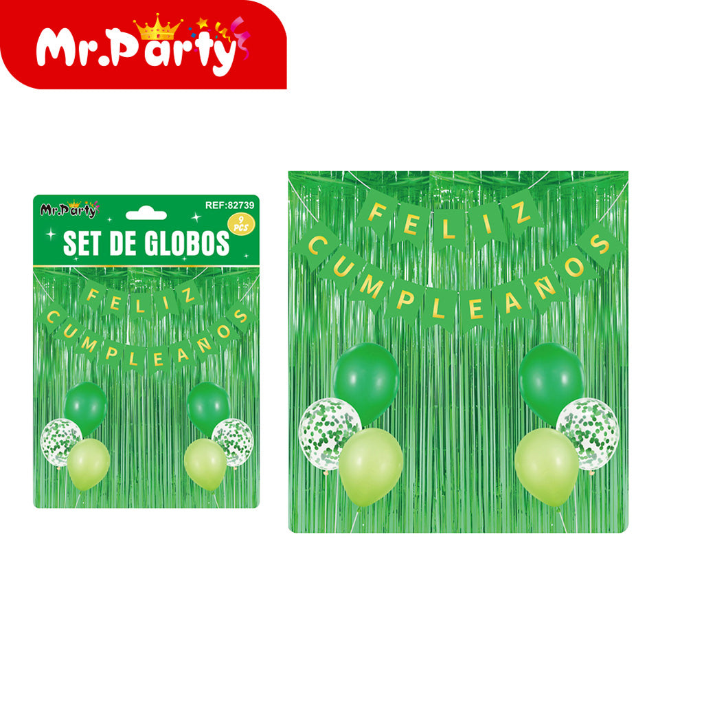 Kit Decoración "Feliz Cumpleaños" con Cortina y Globos Mr. Party