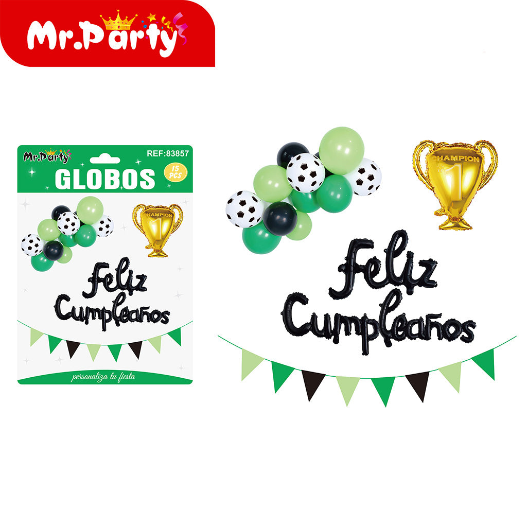 ⚽🎈 Kit Decoración Cumpleaños Fútbol | Sets de Globos + Guirnalda “Feliz Cumpleaños” (Variantes)