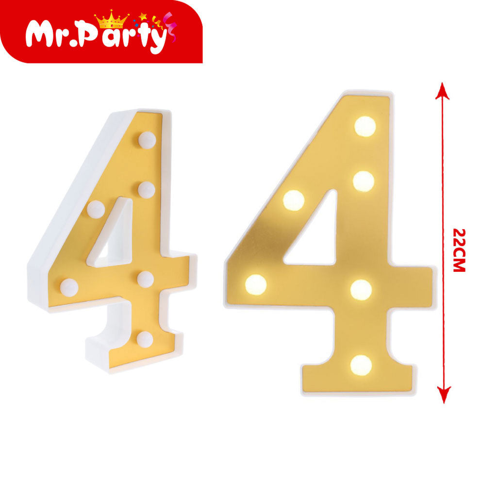 número 4 dorado de 22 cm con luz (12paquetes)