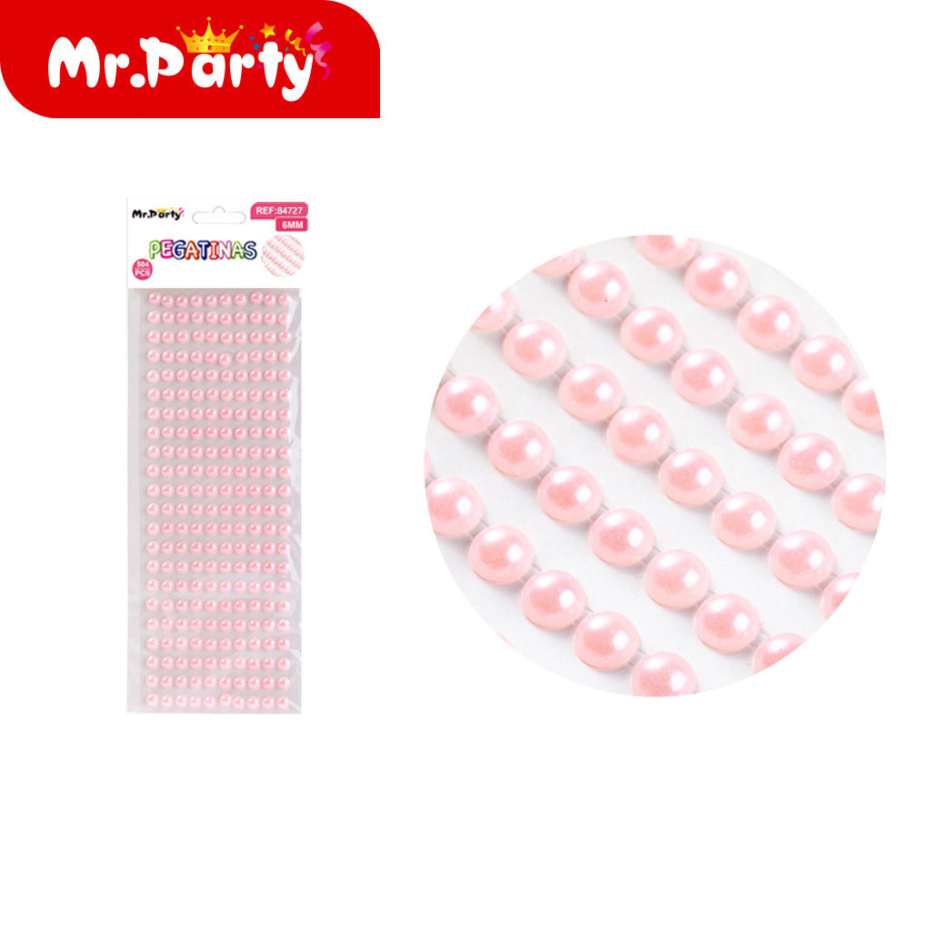 Pegatina de perla grande 8 piezases color rosa (12paquetes)
