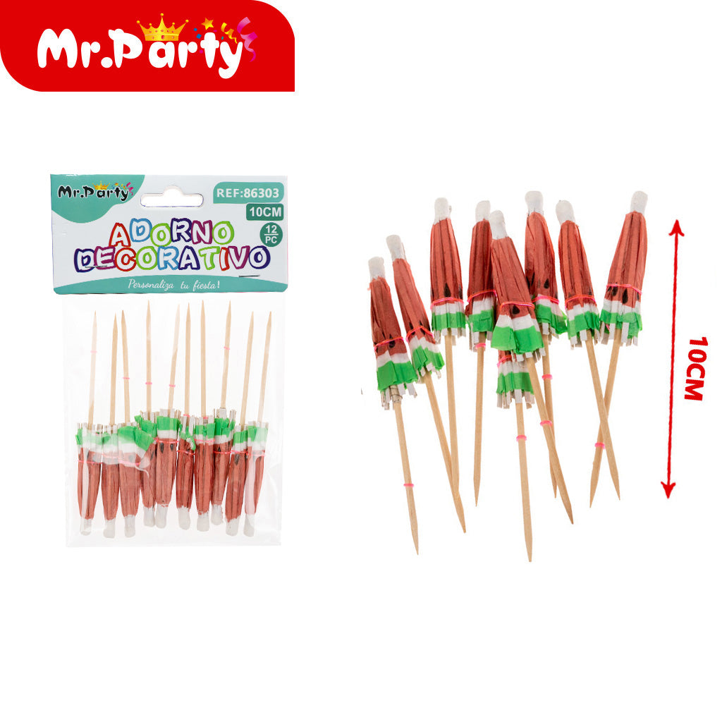 Paraguas con forma de palillo de sandía (10 piezases 10 cm) (12paquetes)