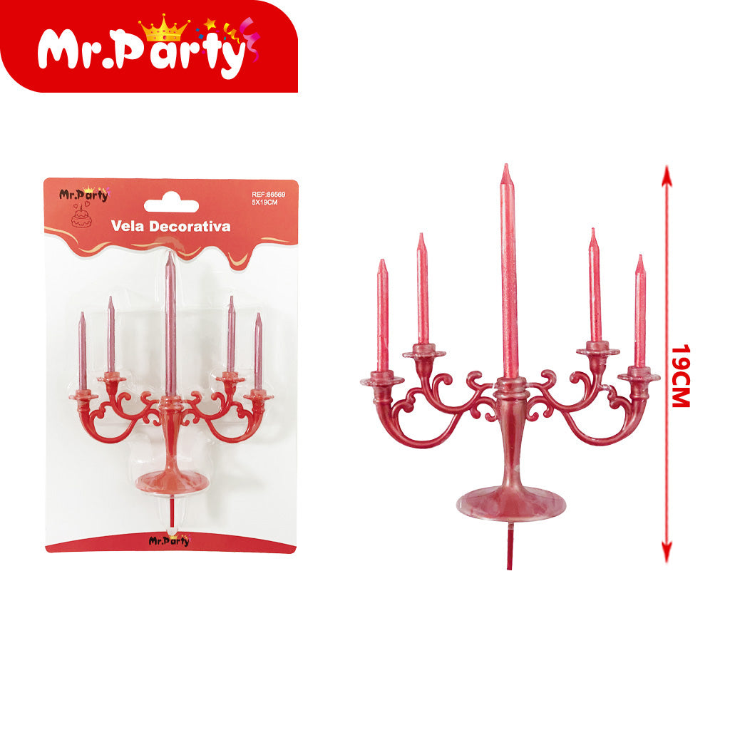 5 portavelas rojos con velas (12paquetes)