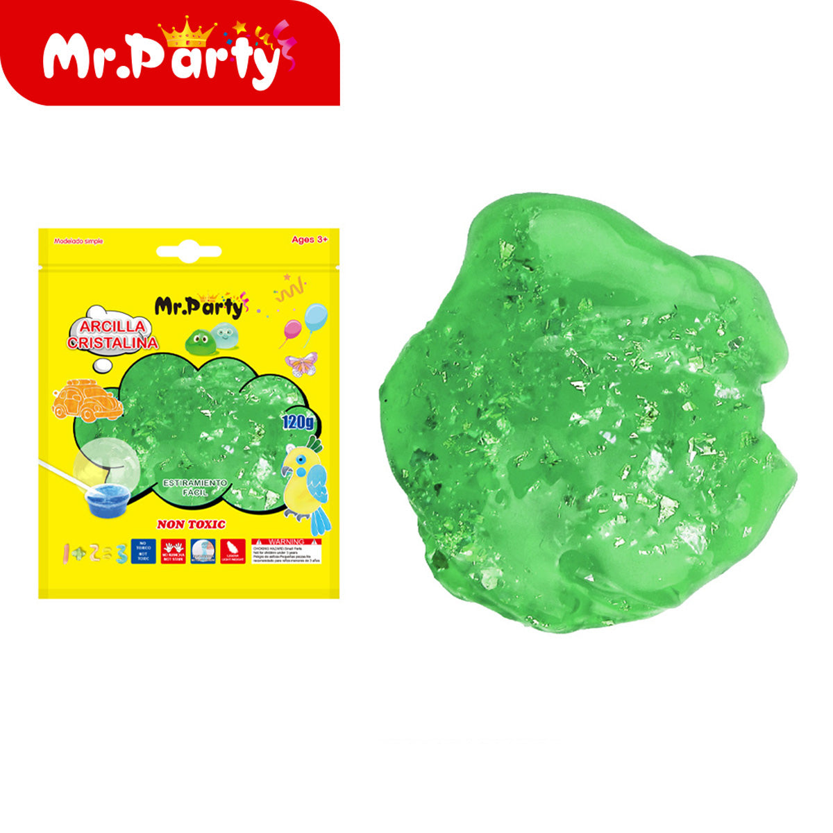 🧩✨ Arcilla Suave y Arcilla Cristalina Mr. Party | No Tóxica | Para Manualidades y Slime | 60g / 120g