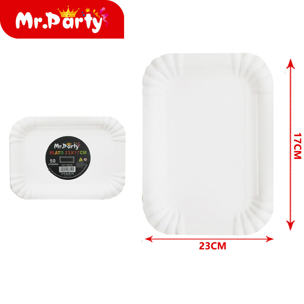 Plato rectangular blanco de 50 piezas 230 g 23 x 17 cm (12paquetes)