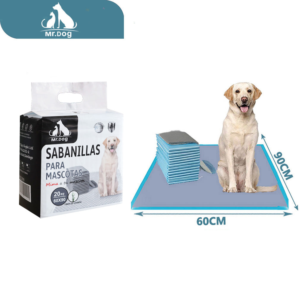 Sabanilla para orina de perro de carbón de bambú de cuatro patas, de tamaño normal, 60×90/20 piezas paq. con 20 pzas
