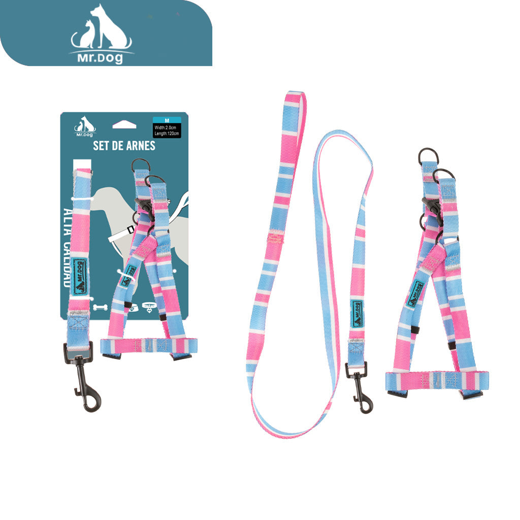 Set de Arnés de tracción y pecho de nailon 2.0 de color sólido en azul, blanco y rosa paq. con 12 pzas