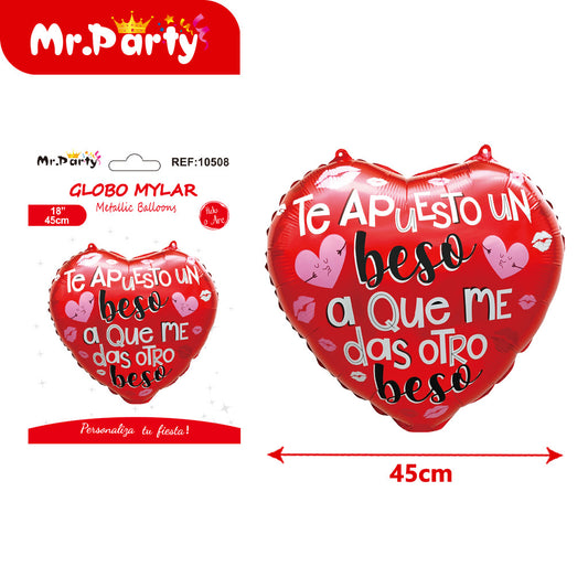 Globo de aluminio con forma de corazón en español (12paquetes)