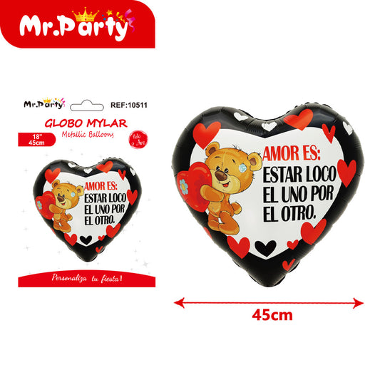 Globo de aluminio con forma de corazón en español (12paquetes)