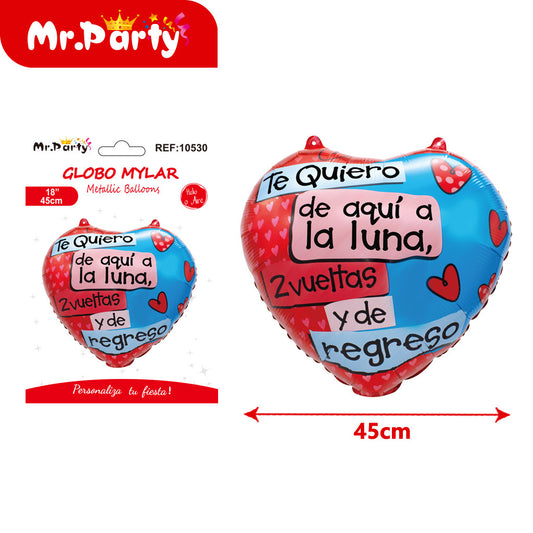 Globo de aluminio con forma de corazón en español (12paquetes)