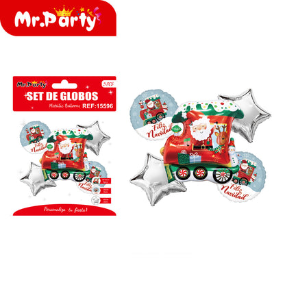 🎄 Set de Globos Metálicos Navideños 5 pzs Mr. Party  Mayoreo 12pzas– Santa, Reno y Dulces