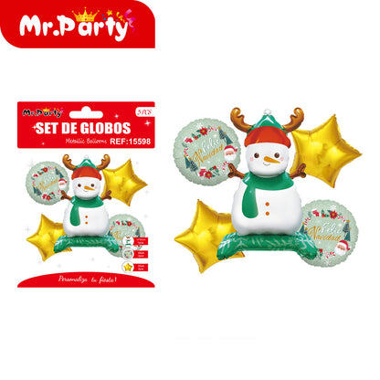 🎄 Set de Globos Metálicos Navideños 5 pzs Mr. Party – Santa, Reno y Dulces