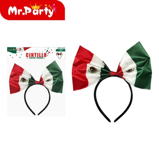 Accesorios Fiestas Patrias México con Cintillo, Pines y Maquillaje Tricolor para Celebración Mexicana