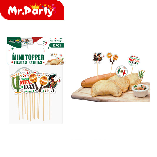 Toppers Decorativos México Fiestas Patrias | Set 3 y 12 pzas para botanas y postres