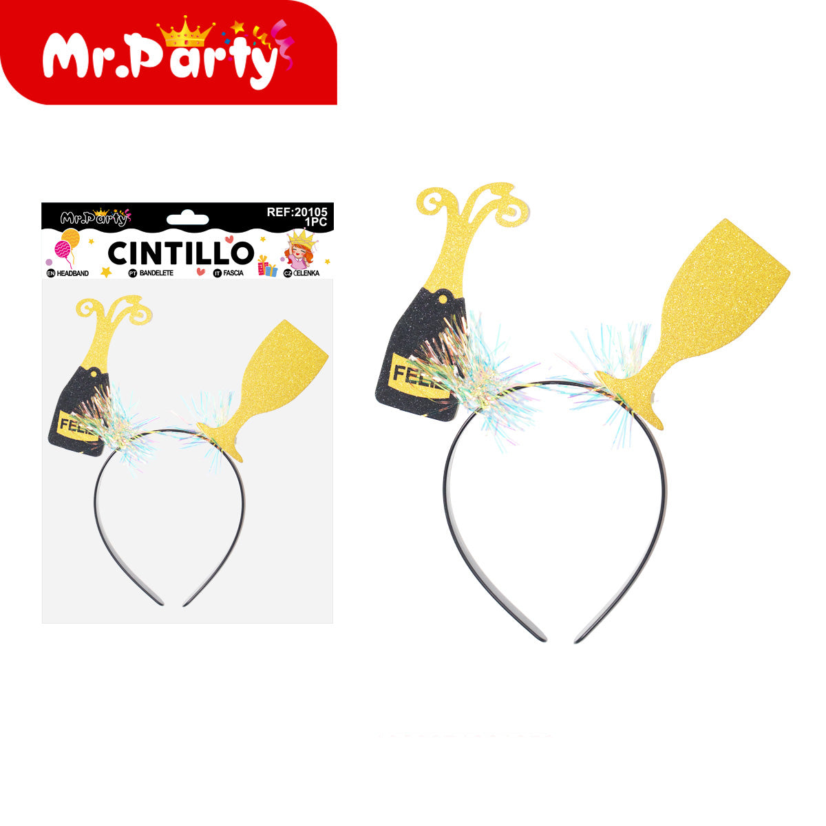 Cintillo Feliz Cumpleaños Mr. Party 🎉👑 | Diadema de Fiesta con Letras y Brillos (Varios Modelos)- Mayoreo 12 pzas