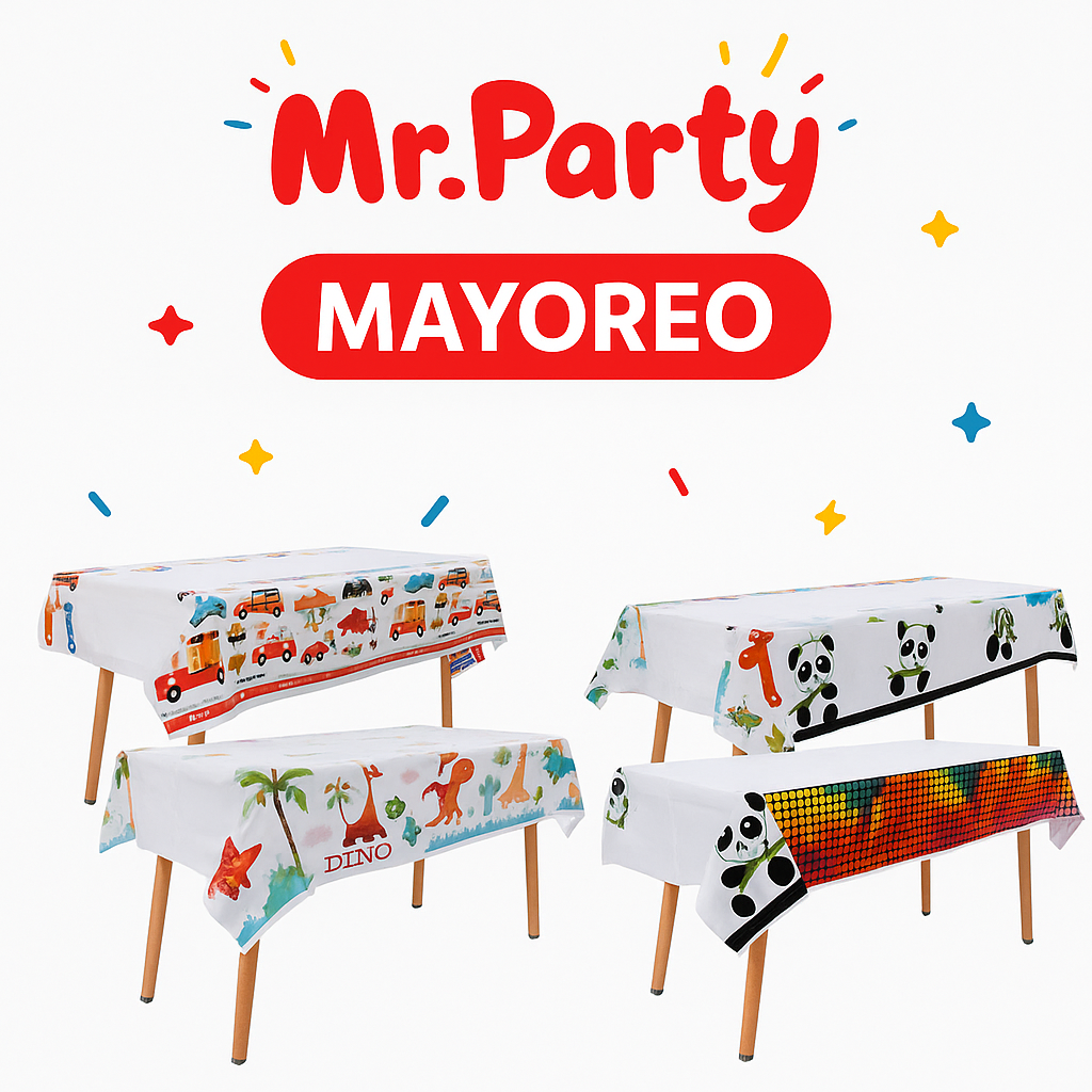 Manteles de Fiesta Infantiles Mr. Party 108x180 cm mayoreo 12 pzas – Varios Diseños