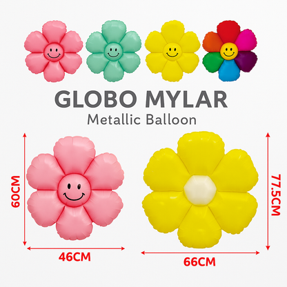 🌸 Globo Mylar Flor Sonriente Mr. Party – Colores Surtidos