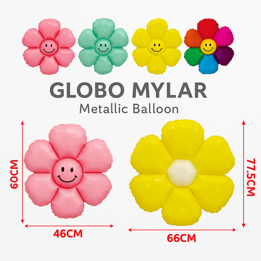 🌸 Globo Mylar Flor Sonriente Mr. Party – Colores Surtidos