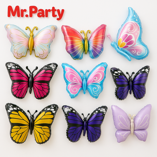 🦋 Globo Mylar Mariposa Gigante Mr. Party – Colores Pastel y Monarca