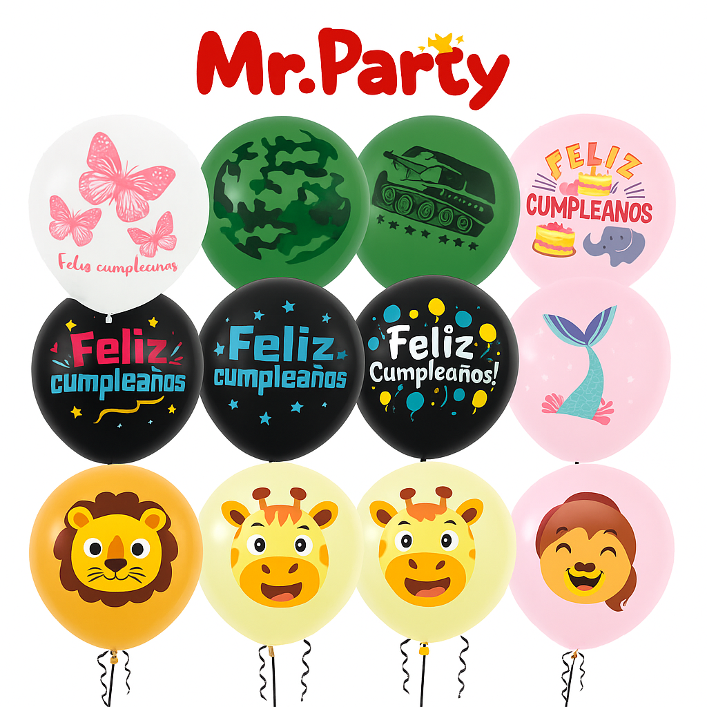 🎈 Globos Látex 30 cm Mr. Party con 5 globos – Diseños Infantiles y Feliz Cumpleaños