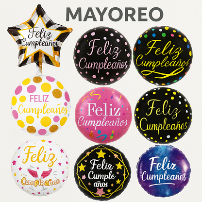 🎉 Globo Mylar “Feliz Cumpleaños” 45 cm Mayoreo 12pzas – Diseños Súper Festivos