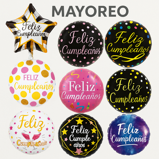 🎉 Globo Mylar “Feliz Cumpleaños” 45 cm Mayoreo 12pzas – Diseños Súper Festivos