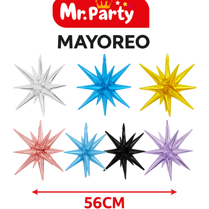 Globo Estrella 3D Mylar 56 cm- mayoreo 12 pzas  – ¡Brilla Toda la Fiesta!