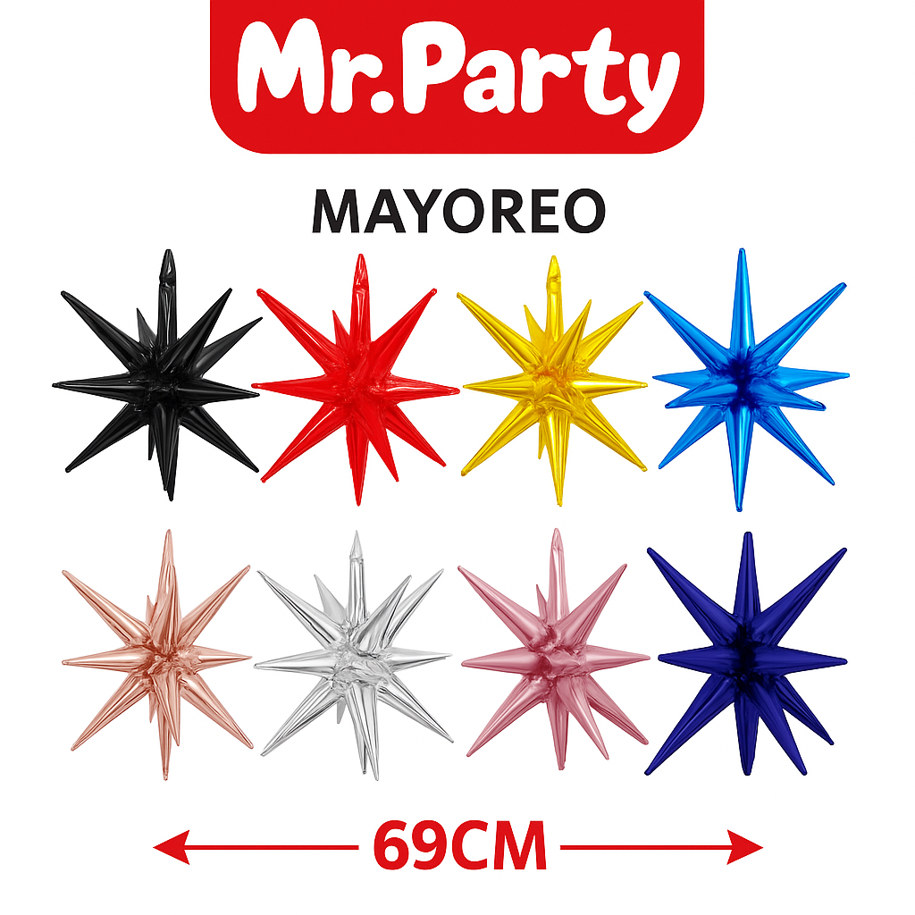 Globo Estrella 3D Mylar 69cm –Mayoreo 12pzas- ¡Brilla Toda la Fiesta!