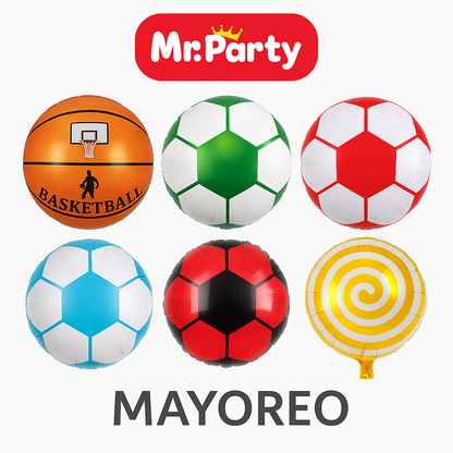Globo Mylar Balón & Paleta 45 cm –Mayoreo 12 pzas - Deportes y Dulces para tu Fiesta